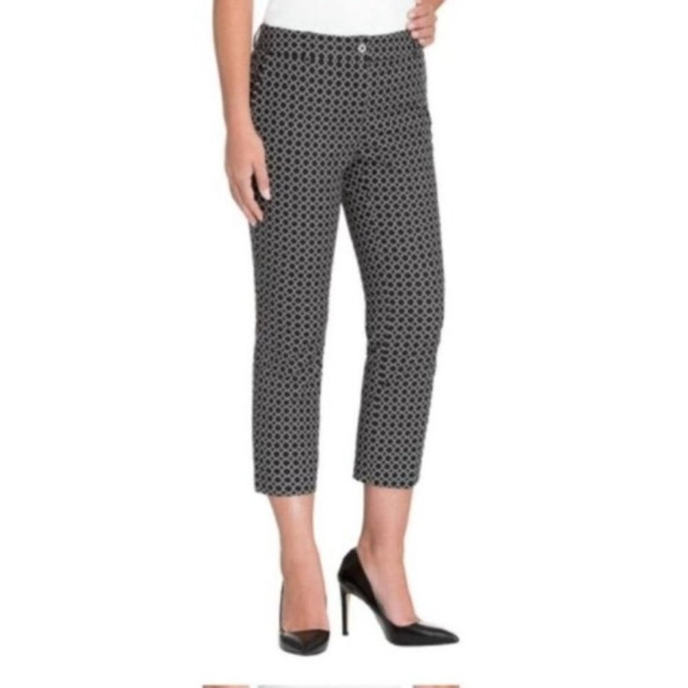 Hilary Radley Stretch Crop Pant Black & Ivory Geometric Printed Slim Leg Trouser